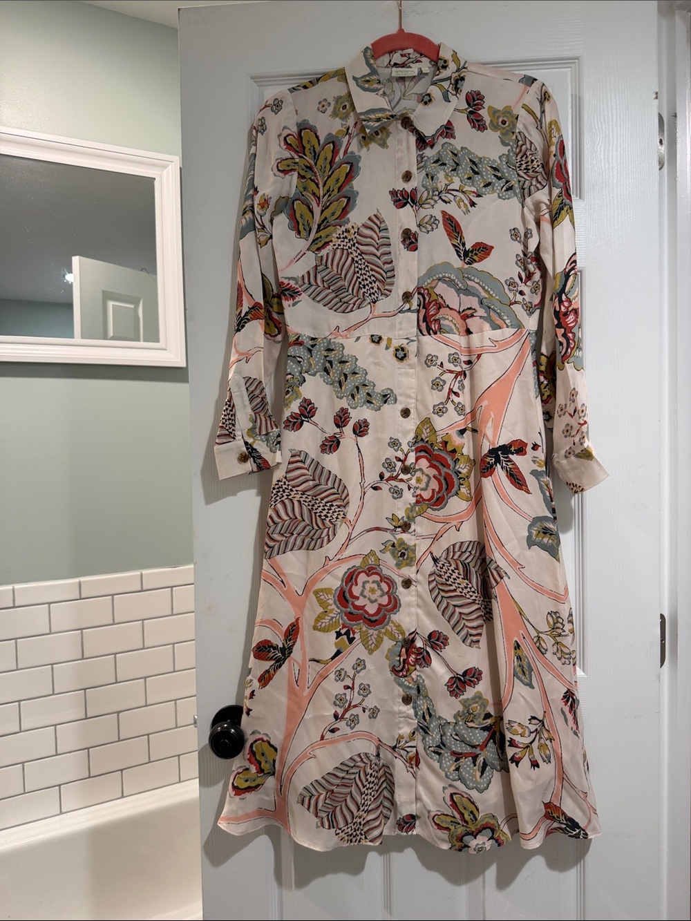 Spartina 449 Cream Floral Maxi Dress with Pink and Green Accents